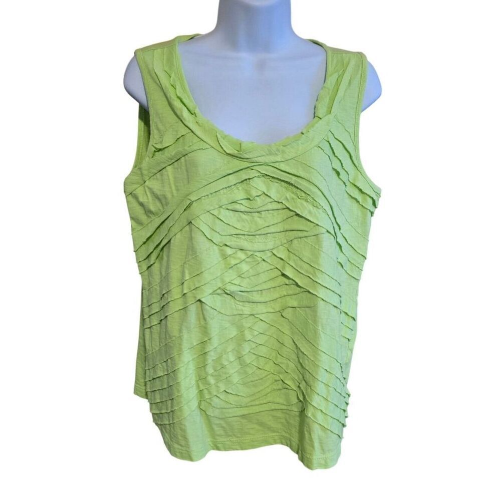 Chico Lime Green Sleeveless Textured Tank Top garden club Sunday brunch nautical
